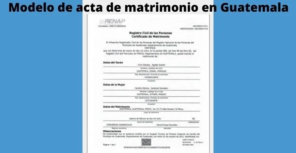 Modelo de acta de matrimonio en Guatemala